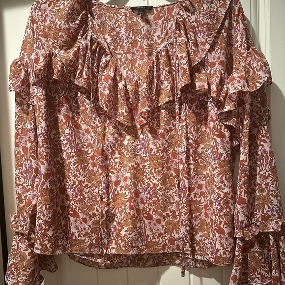 J.Crew Ruffle Crinkle Chiffon Blouse Floral Top Spring‎ Summer Casual Size Large - Picture 5 of 14